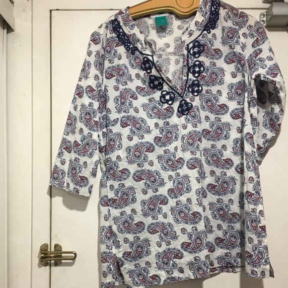 OCEAN PACIFIC EMBROIDERED V-NECK PRINT BLOUSES SIZE L - Picture 2 of 8